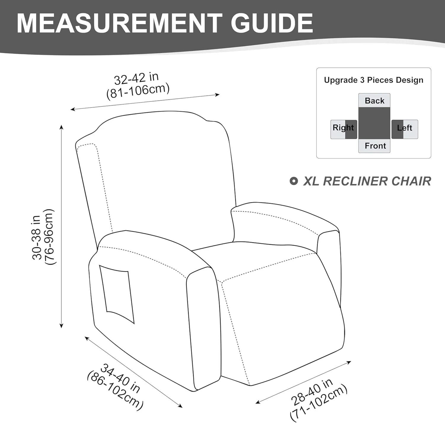 Gennia Waterproof Recliner Chair Cover,Stretch Reclining Sofa Covers with Pockets,Washable Lazy Boy Recliner Slipcovers,Leakproof Couch Protector for Kids, Pets, Dog or Cat (XL-Recliner, Light Gray)