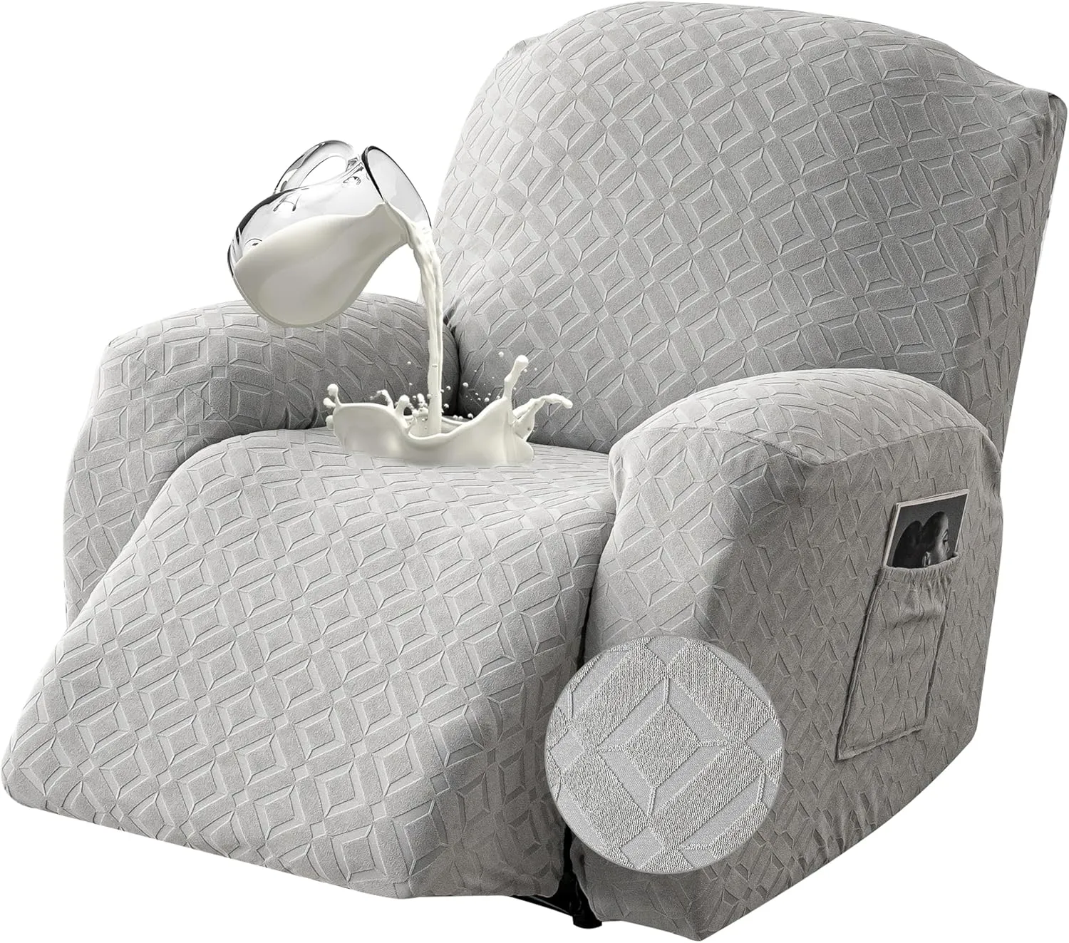Gennia Waterproof Recliner Chair Cover,Stretch Reclining Sofa Covers with Pockets,Washable Lazy Boy Recliner Slipcovers,Leakproof Couch Protector for Kids, Pets, Dog or Cat (XL-Recliner, Light Gray)