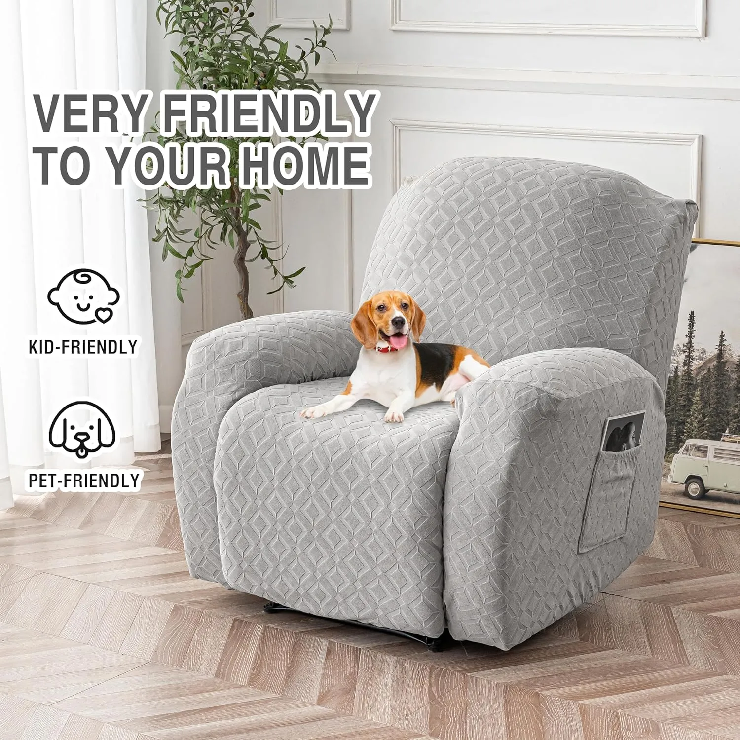 Gennia Waterproof Recliner Chair Cover,Stretch Reclining Sofa Covers with Pockets,Washable Lazy Boy Recliner Slipcovers,Leakproof Couch Protector for Kids, Pets, Dog or Cat (XL-Recliner, Light Gray)