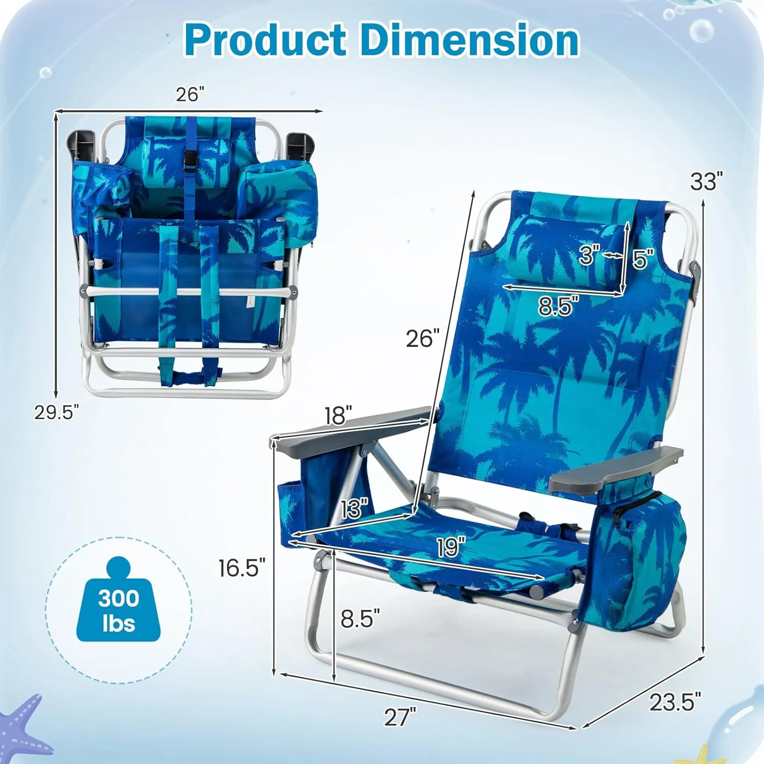 Giantex Folding Beach Chair, Patio Sling Chairs with 5 Adjustable Position, Head Pillow, Storage Bag, Towel Bar, Cup Holders, Backpack Chairs for Sunbathing, Camping Chair