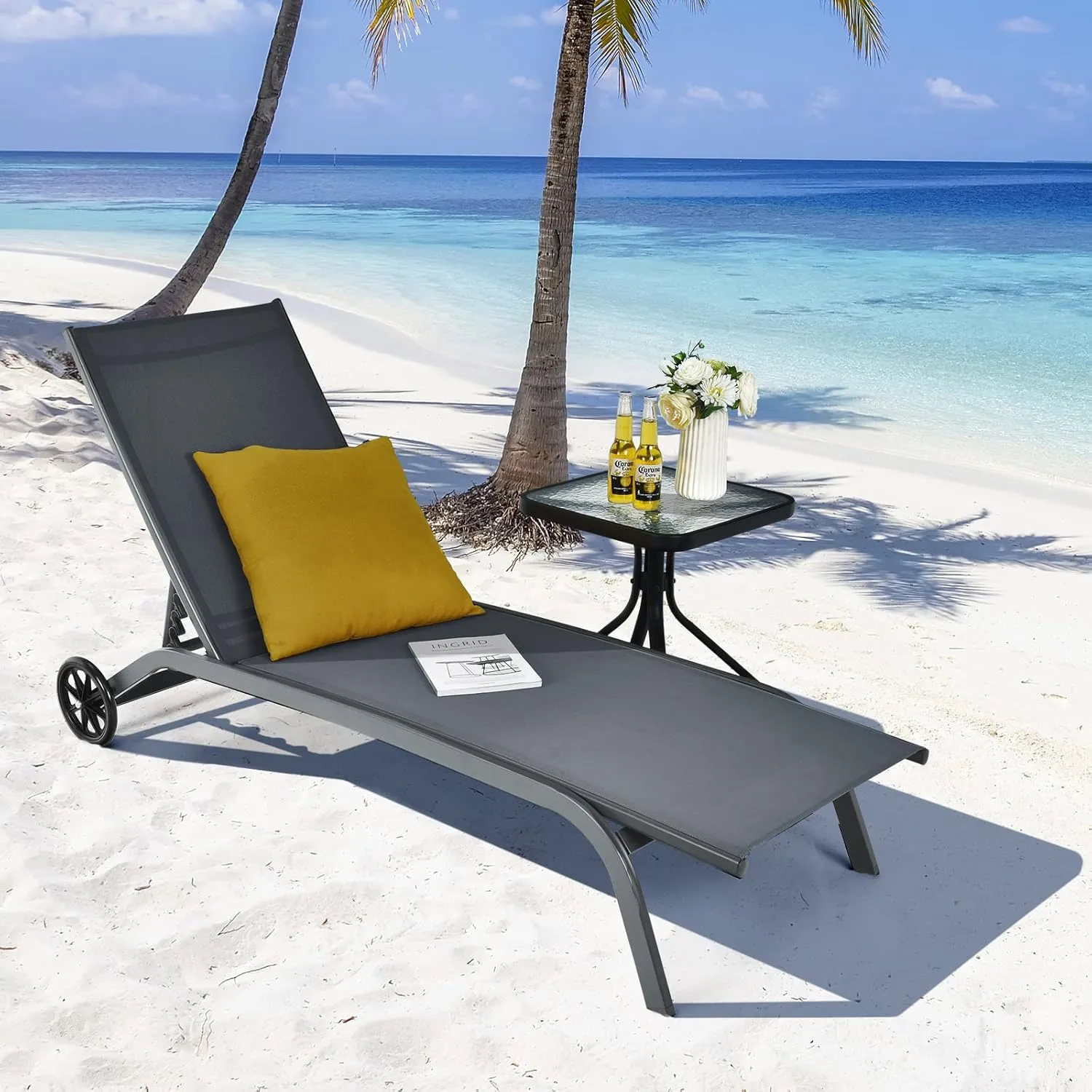 Giantex Patio Lounge Chairs for Pool Area, Outdoor Chaise Lounger with 6 Adjustable Position Smooth Wheels and Quick-Drying Fabric, Lawn Recliner for Backyard, Garden Sunbathing Chair (1, Gray)