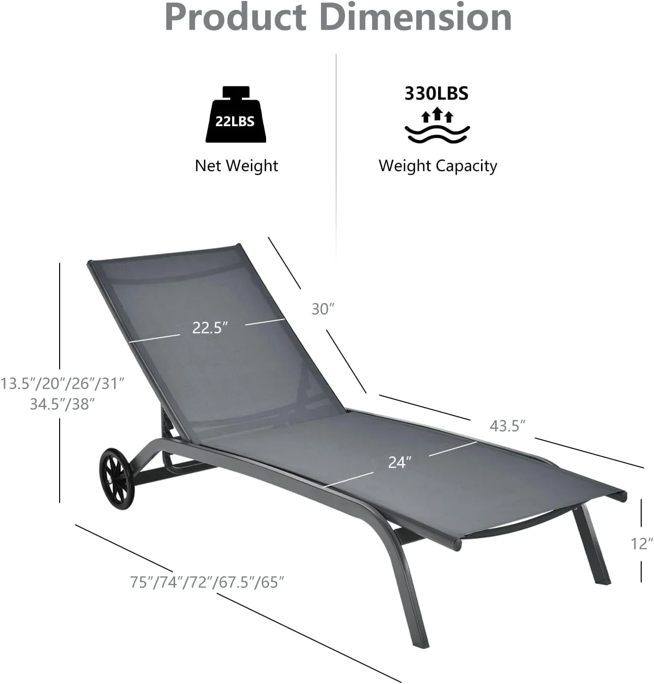 Giantex Patio Lounge Chairs for Pool Area, Outdoor Chaise Lounger with 6 Adjustable Position Smooth Wheels and Quick-Drying Fabric, Lawn Recliner for Backyard, Garden Sunbathing Chair (1, Gray)