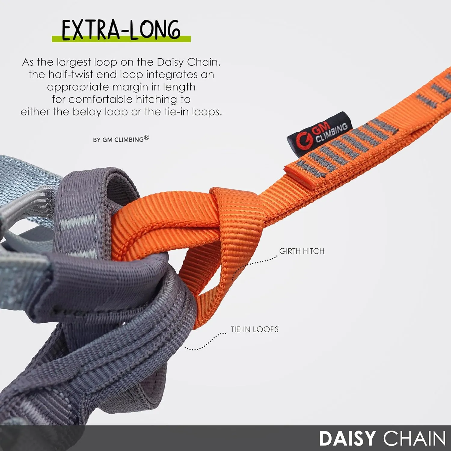 GM CLIMBING 16mm Nylon Daisy Chain Sling 22kN 120cm / 48in CE UIAA Certified for Leading Aid Climb Ascender Rigging Hammock Suspension