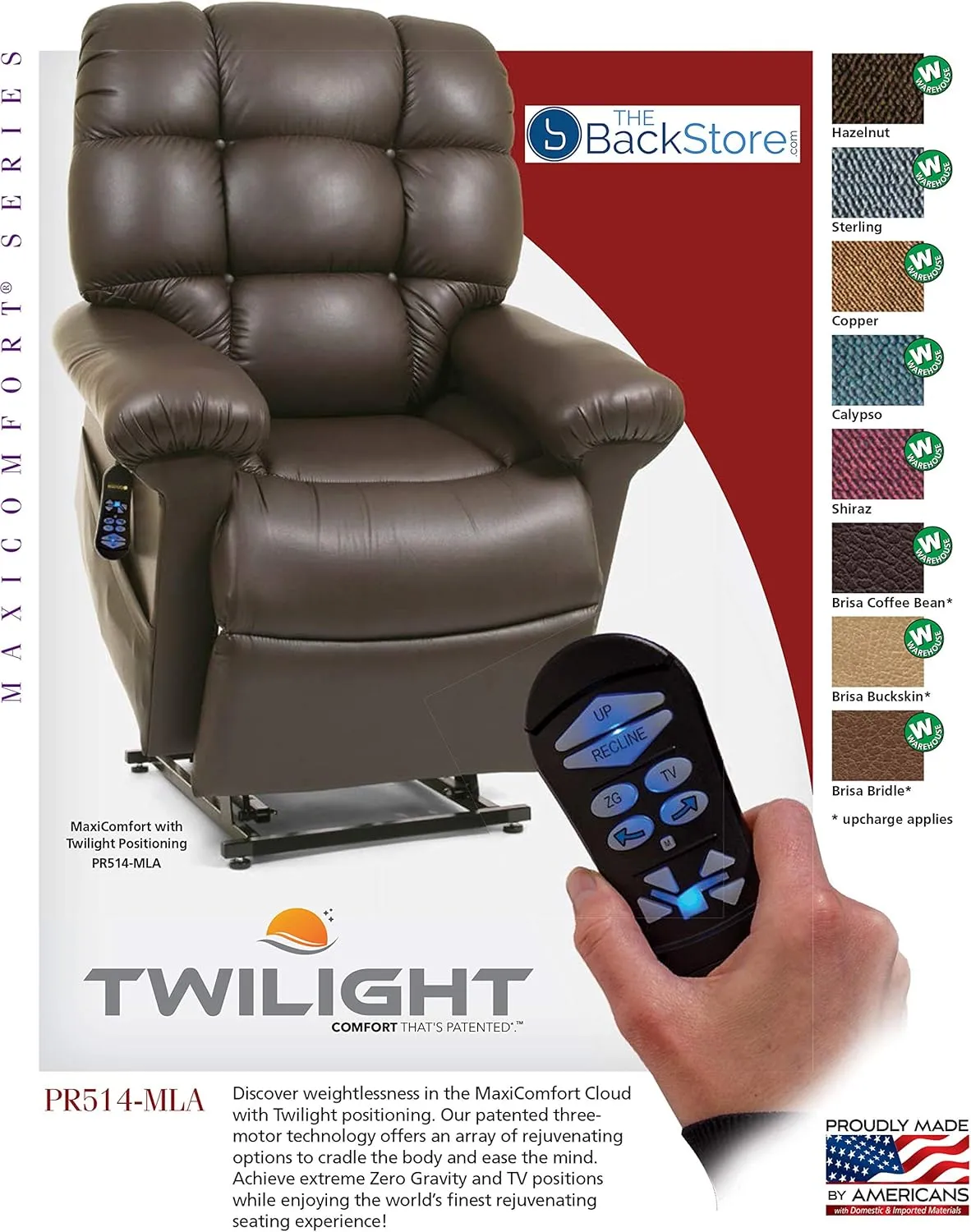 Golden Technologies Cloud with Twilight Positioning PR515 MLA Dual Motor Lift Chair Zero Gravity Recliner - Copper Fabric