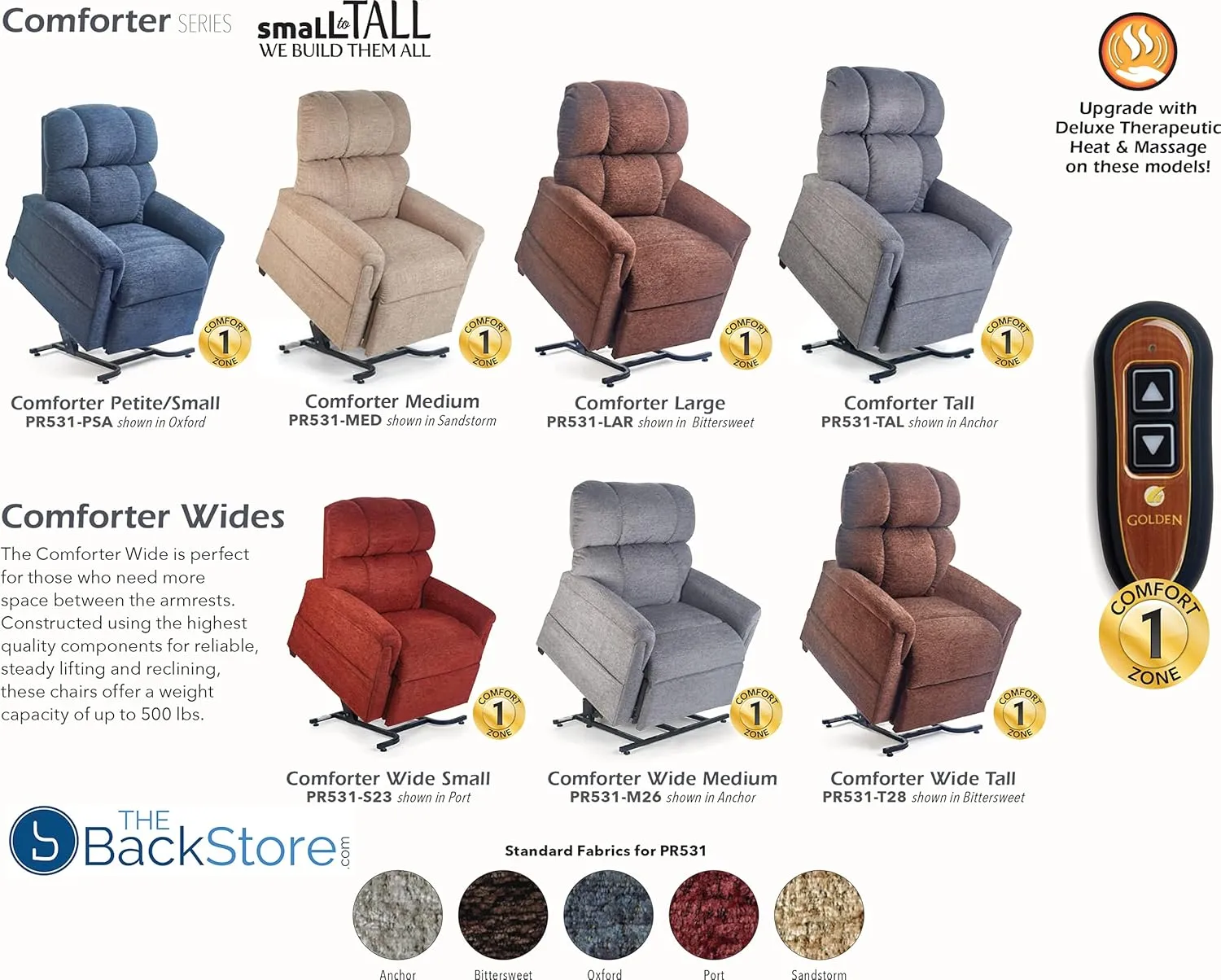Golden Technologies Comforter Series PR-531-MED Medium PR531M 375 lb. Weight Capacity 3 Position Power Lift Chair Recliner - Anchor Fabric