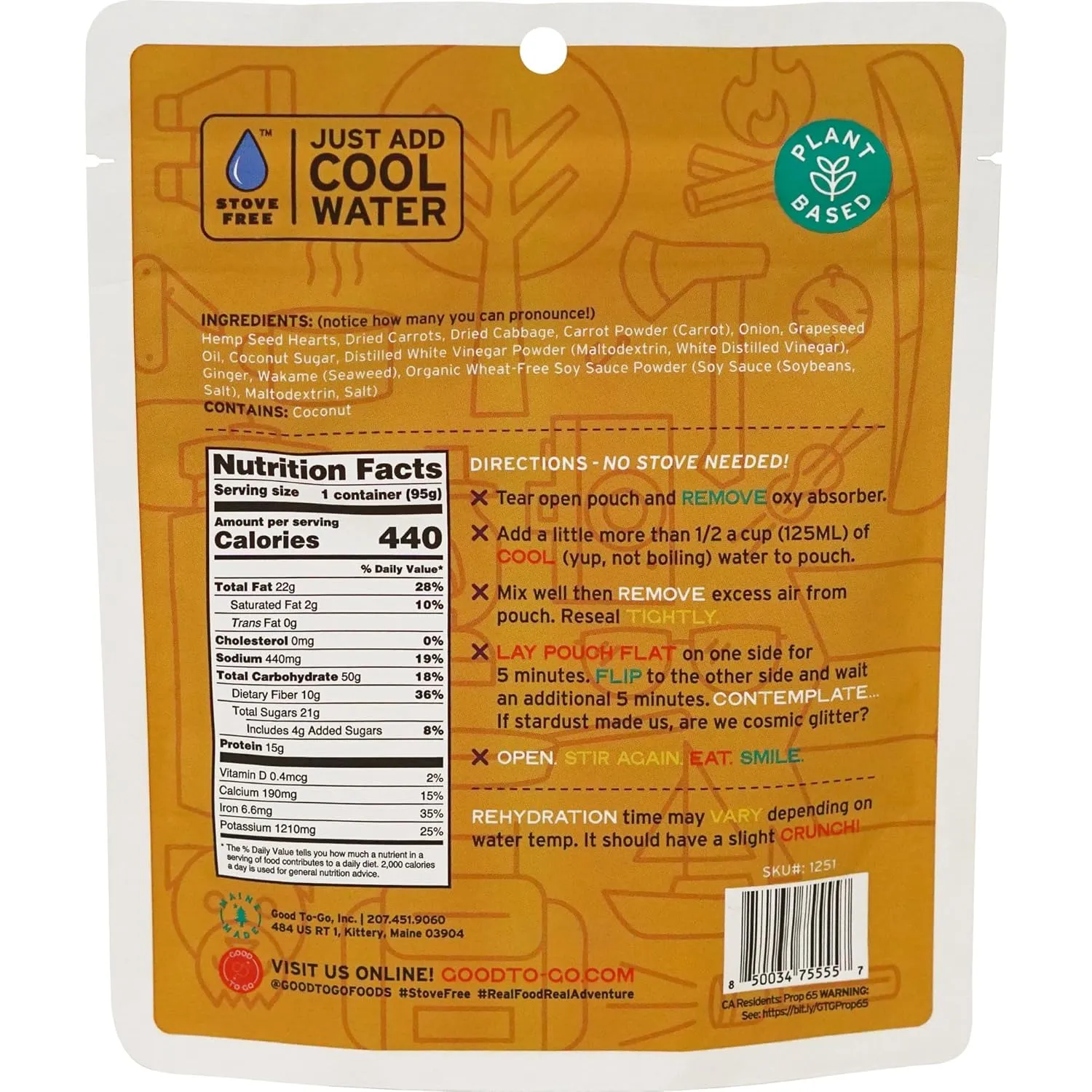 GOOD TO-GO Carrot-Ginger Power Bowl Stove-Free™ (6-Pack of Single Servings) | No Stove Required! Camping & Backpacking Food | Just Add Water Backpacking Meals | Good To-Go Dehydrated Meals Taste Better Than Freeze Dried Food