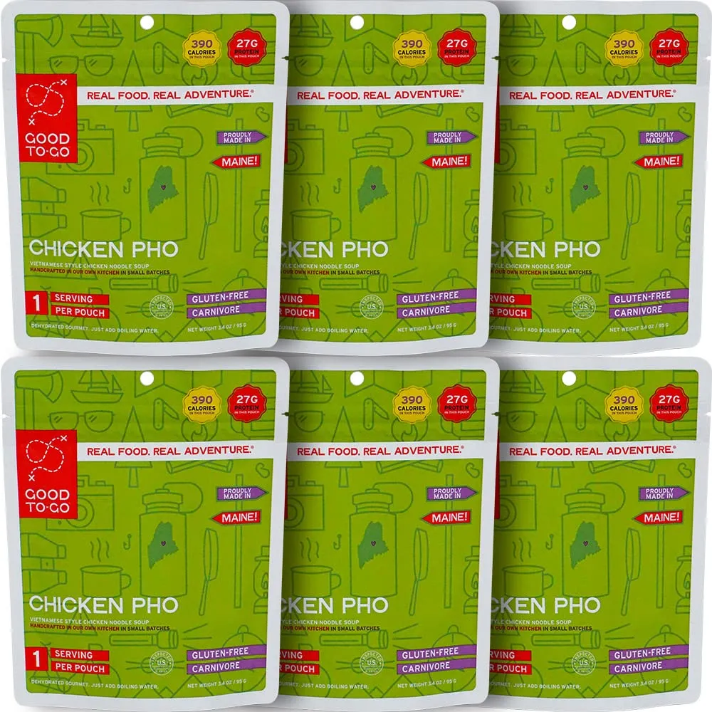 GOOD TO-GO Chicken Pho (6-Pack of Single Servings) | Camping & Backpacking Food | Just Add Water Backpacking Meals | Good To-Go Dehydrated Meals Taste Better Than Freeze Dried Food