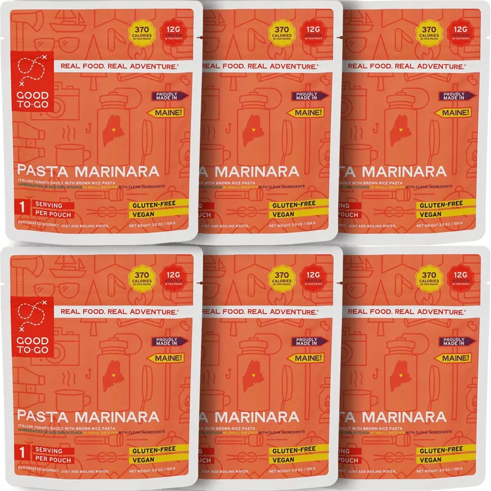 GOOD TO-GO Pasta Marinara 6-Pack of Single Servings) | Camping & Backpacking Food | Just Add Water Backpacking Meals | Good To-Go Dehydrated Meals Taste Better Than Freeze Dried Food