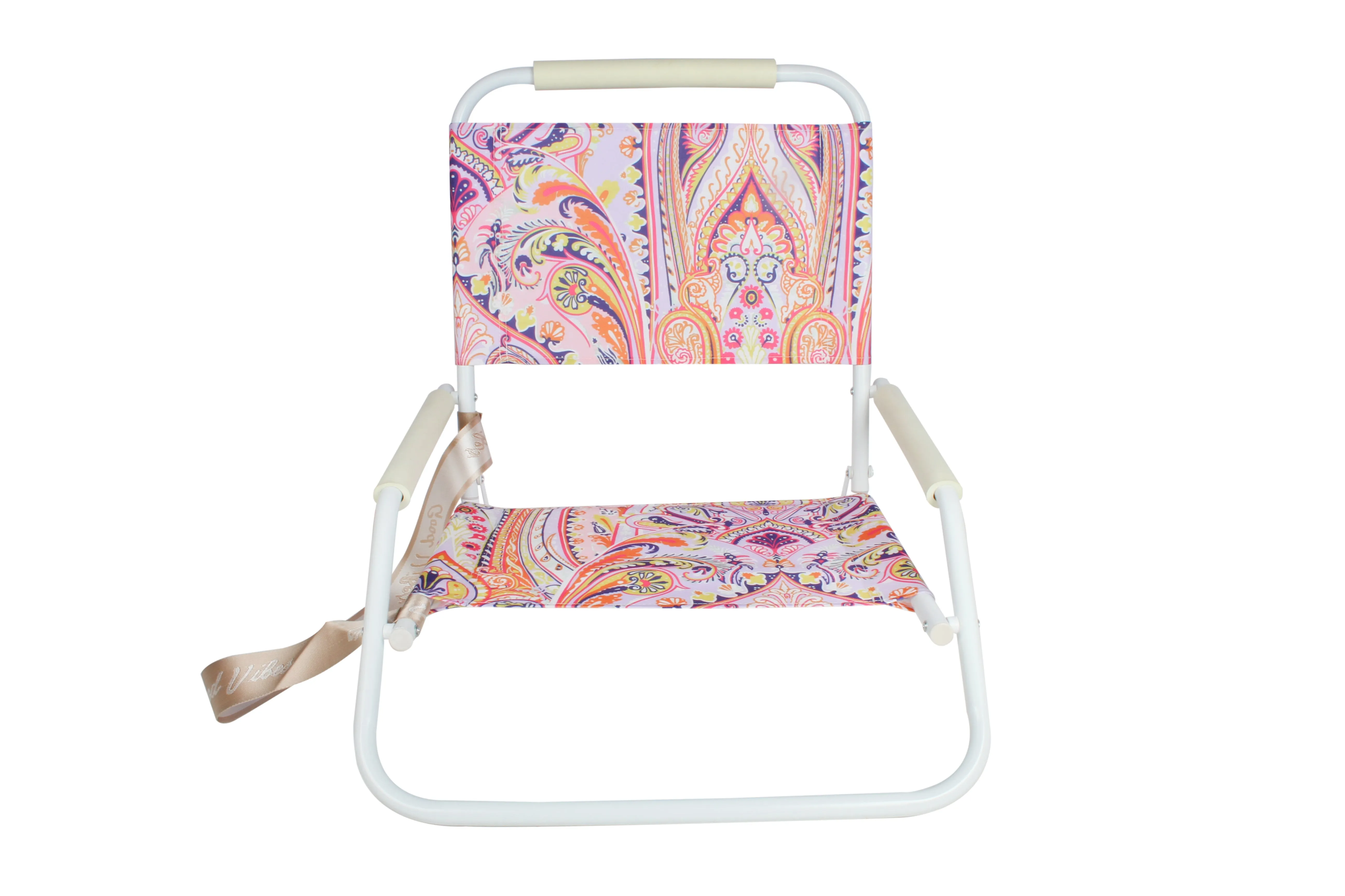 Good Vibes™ Foldable Beach Chair with Carry Strap, Lightweight & Portable, High Back, Powder Coated Frame - Nomad Paisley