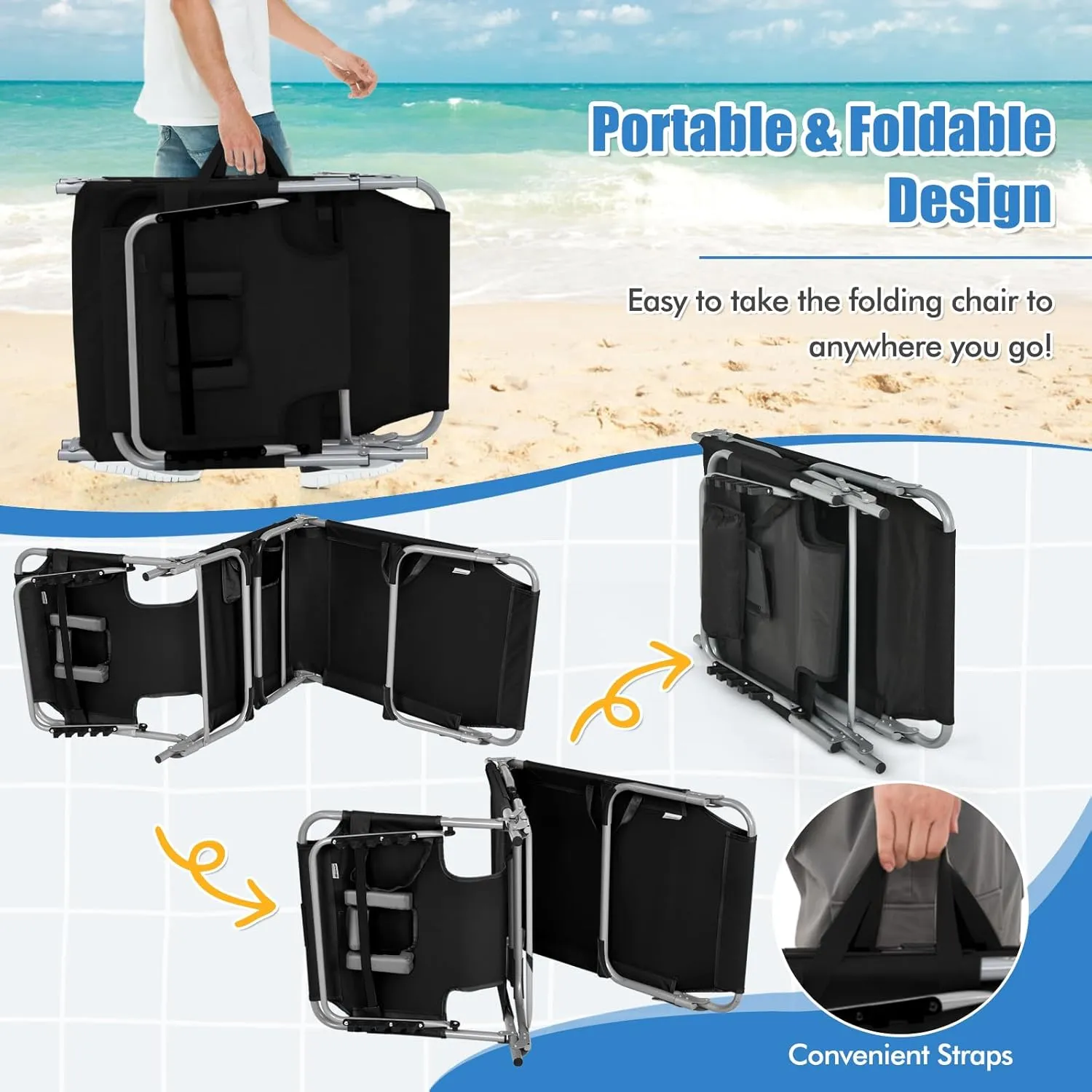 Goplus Tanning Chair, Folding Adjustable Patio Lounge Chair with Face Hole, Removable Pillow, 330LBS, Carry Strap, Outdoor Sunbathing Chair, Lightweight Portable Beach Lounge Chair, No Assembly