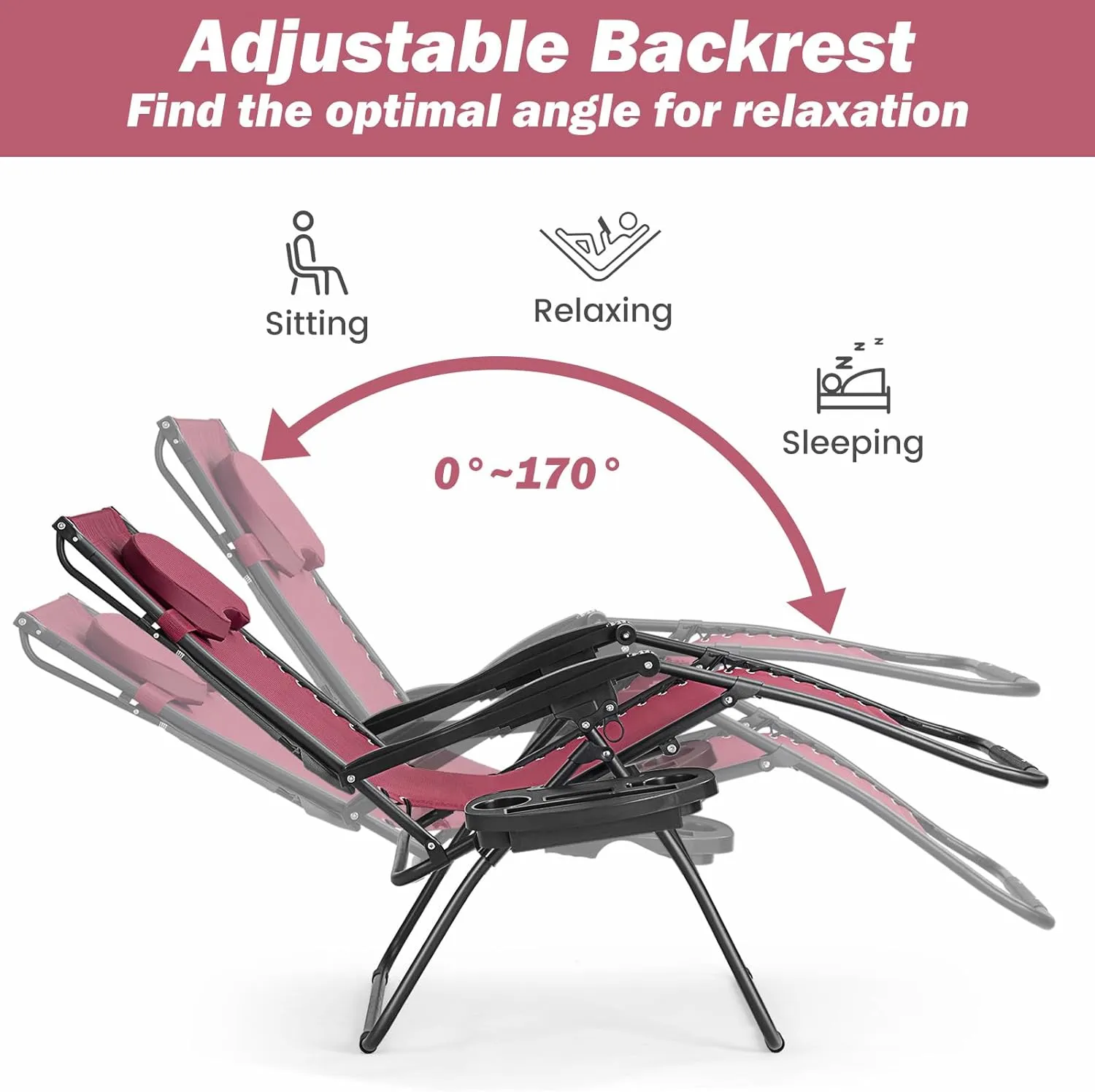 Goplus Zero Gravity Chairs, X-Large Folding Lounge Lawn Chair w/Canopy Shade & Cup Holder, Adjustable Folding Patio Recliner for Pool Porch Deck Oversize (Wine)