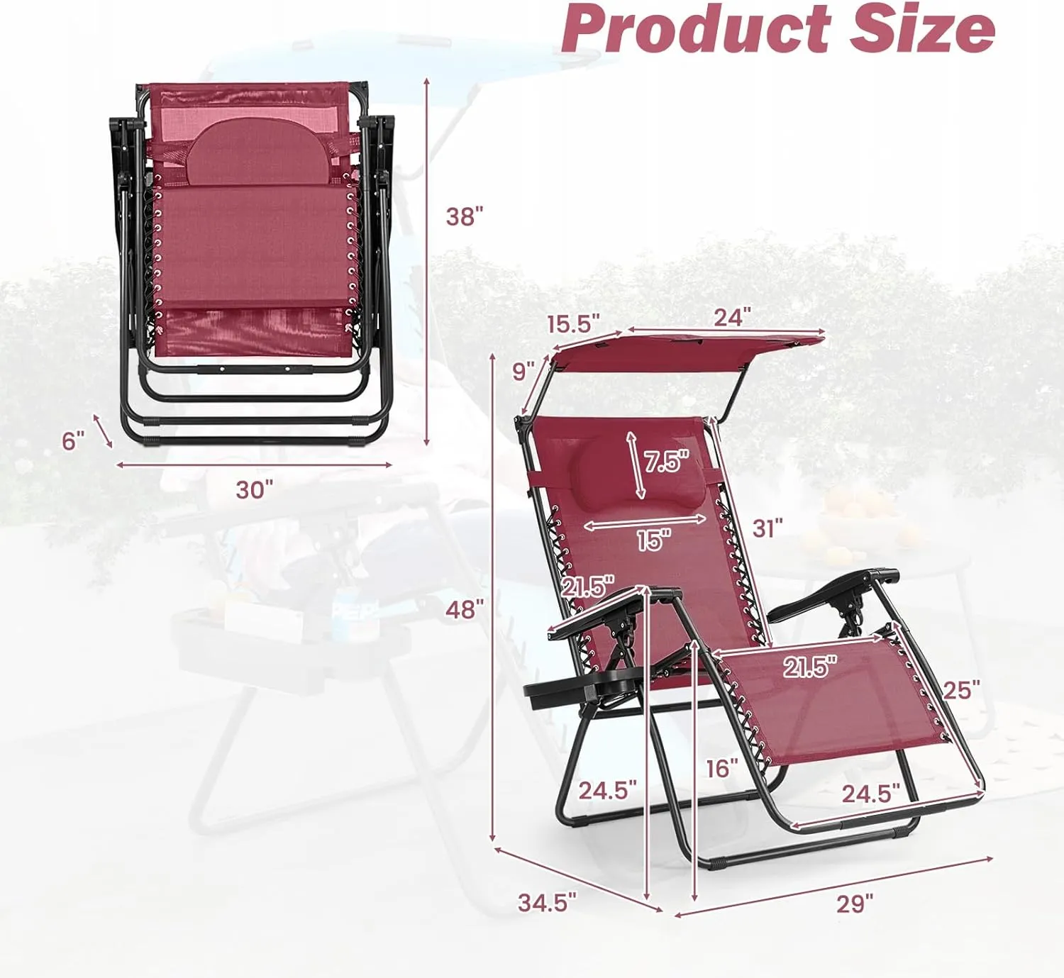 Goplus Zero Gravity Chairs, X-Large Folding Lounge Lawn Chair w/Canopy Shade & Cup Holder, Adjustable Folding Patio Recliner for Pool Porch Deck Oversize (Wine)