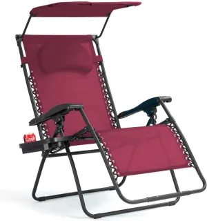 Goplus Zero Gravity Chairs, X-Large Folding Lounge Lawn Chair w/Canopy Shade & Cup Holder, Adjustable Folding Patio Recliner for Pool Porch Deck Oversize (Wine)