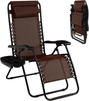 Goplus Zero Gravity Lounge Chairs, 160°Adjustable Folding Recliner w/Pillow and Cup Holder, 350LBS Comfy Outdoor Lounge Chairs for Patio, Lawn, Yard & Camp(1, Brown)