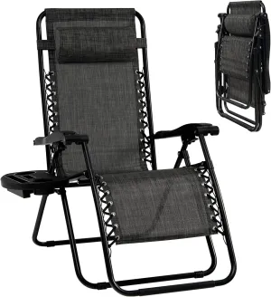 Goplus Zero Gravity Lounge Chairs, 160°Adjustable Folding Recliner w/Pillow and Cup Holder, 350LBS Comfy Outdoor Lounge Chairs for Patio, Lawn, Yard & Camp(1, Gray)