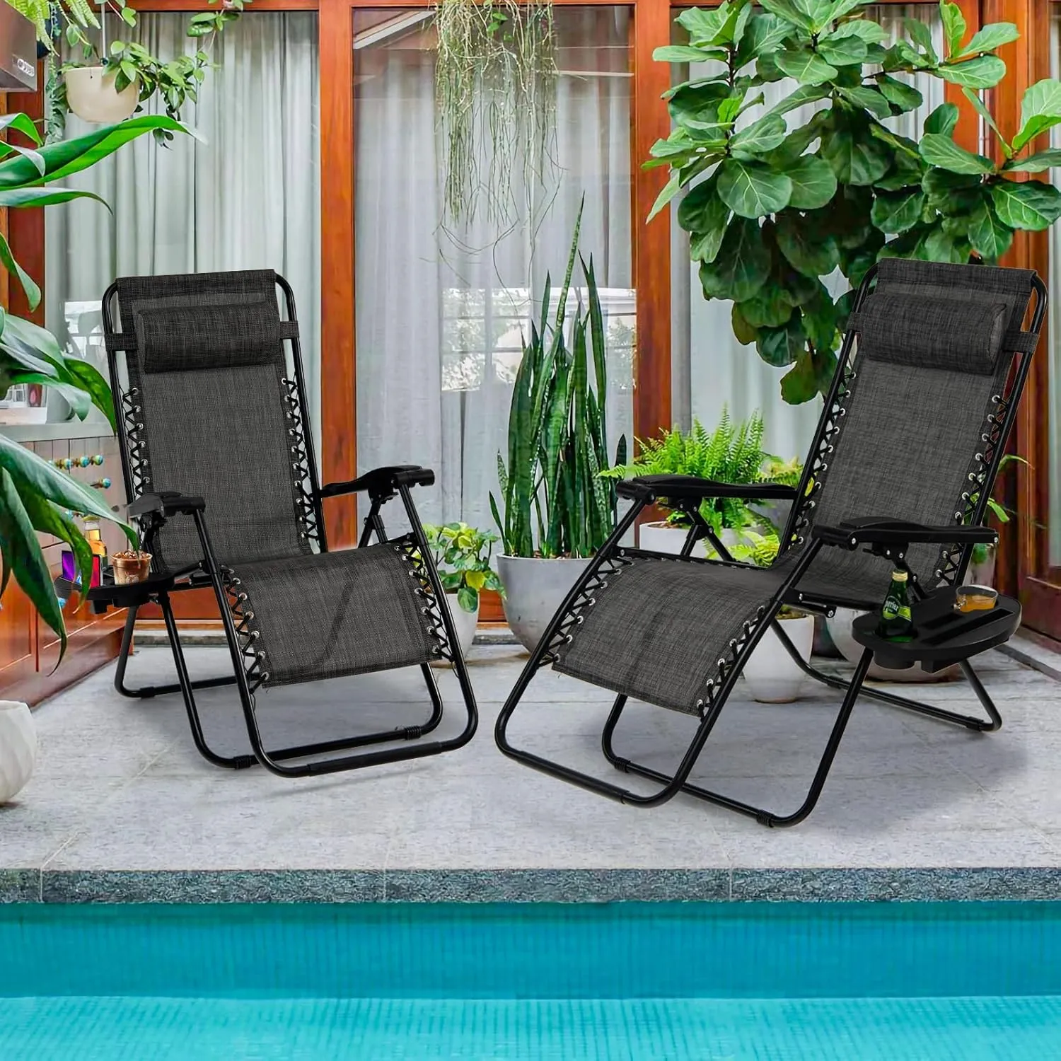 Goplus Zero Gravity Lounge Chairs, 160°Adjustable Folding Recliner w/Pillow and Cup Holder, 350LBS Comfy Outdoor Lounge Chairs for Patio, Lawn, Yard & Camp(1, Gray)