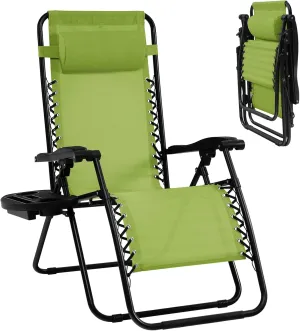 Goplus Zero Gravity Lounge Chairs, 160°Adjustable Folding Recliner w/Pillow and Cup Holder, 350LBS Comfy Outdoor Lounge Chairs for Patio, Lawn, Yard & Camp(1, Green)
