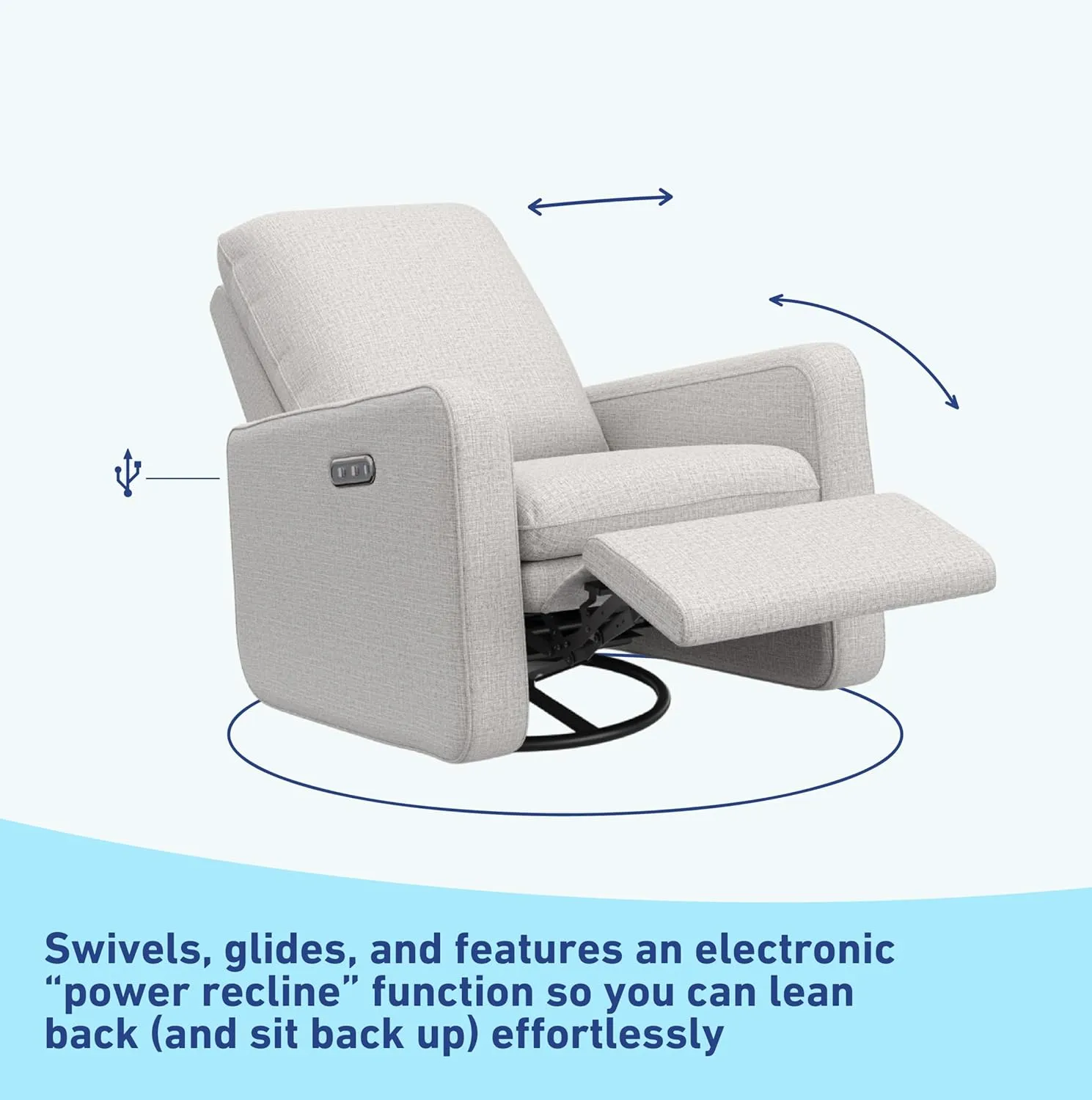 Graco Teddi Power Recliner Swivel Glider (Steel Basketweave) – Electronic Power Recline, USB-A & USB-C Charger, Premium Cushioning & Comfort