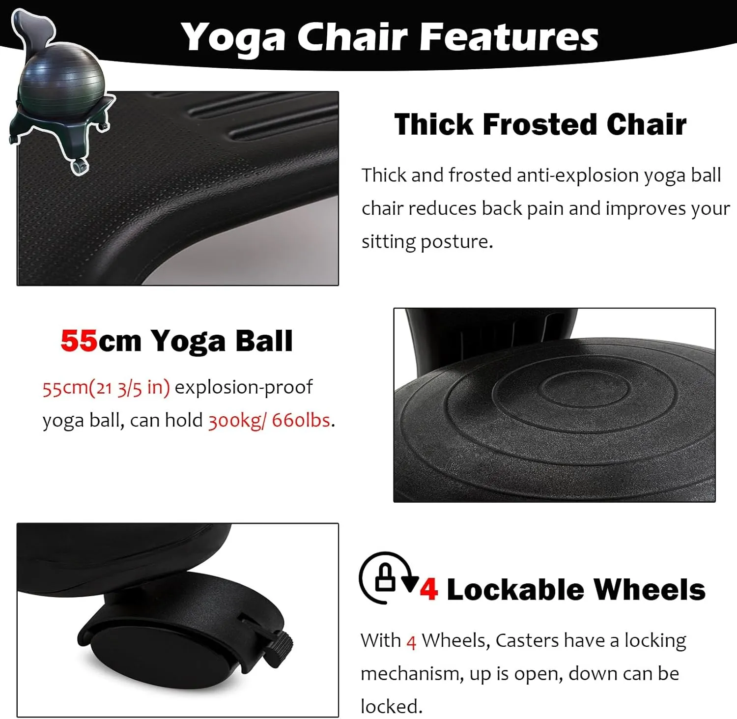 Gray Yoga Ball Seat 55 Cm Classroom, Inflatable Fitness Ball Office Chair, Pregnancy Bouncy Ball Stools with Fixed Bases/Lockable Wheels(Yoga Ball - Gray)
