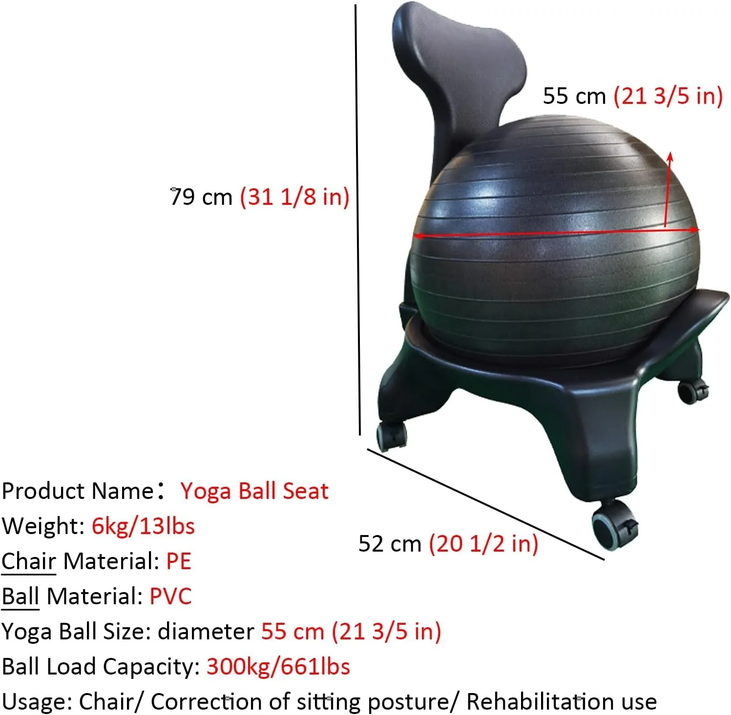 Gray Yoga Ball Seat 55 Cm Classroom, Inflatable Fitness Ball Office Chair, Pregnancy Bouncy Ball Stools with Fixed Bases/Lockable Wheels(Yoga Ball - Gray)