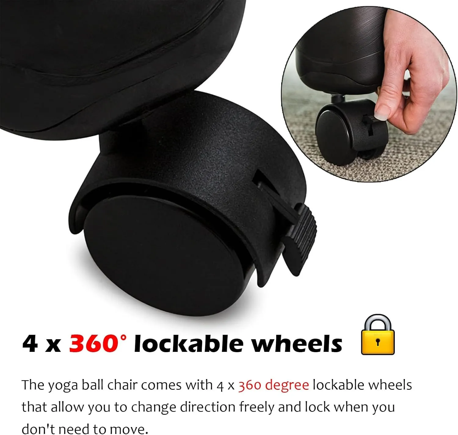 Gray Yoga Ball Seat 55 Cm Classroom, Inflatable Fitness Ball Office Chair, Pregnancy Bouncy Ball Stools with Fixed Bases/Lockable Wheels(Yoga Ball - Gray)