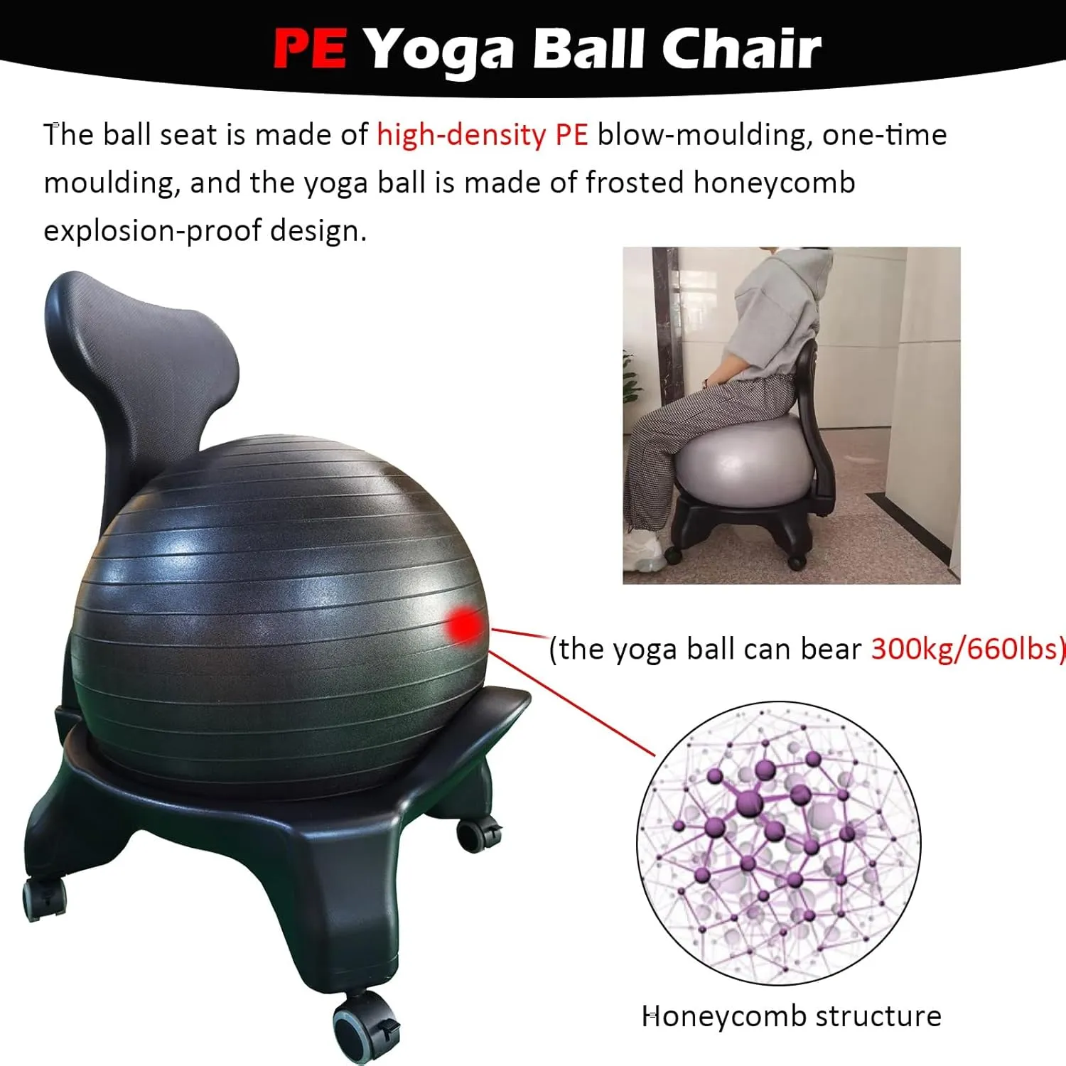 Gray Yoga Ball Seat 55 Cm Classroom, Inflatable Fitness Ball Office Chair, Pregnancy Bouncy Ball Stools with Fixed Bases/Lockable Wheels(Yoga Ball - Gray)