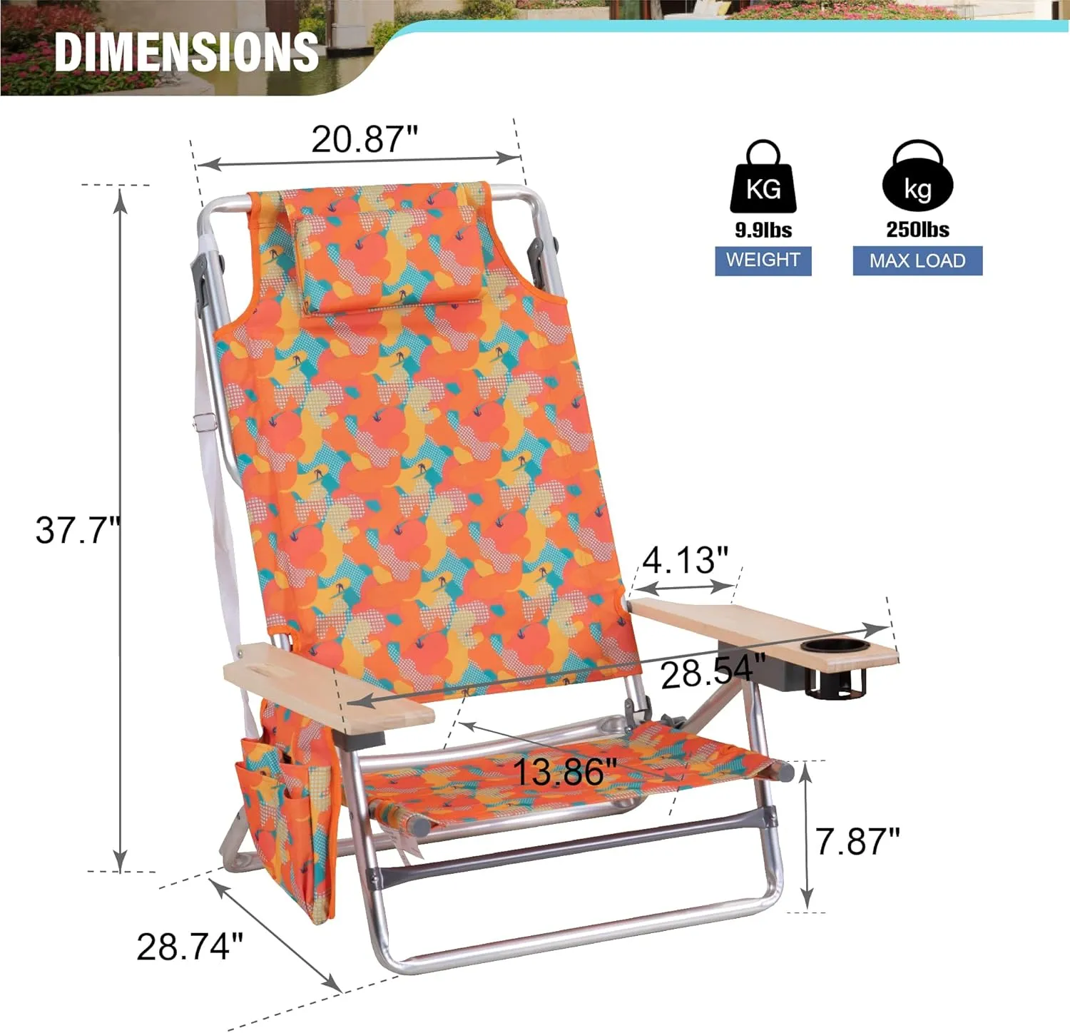 GREEN PARTY Backpack Beach Chairs 2 Pack Aluminum Lightweight Folding Reclining Beach Chairs, 4 Positions Classic Lay Flat, Cooler Bag, and Armrest for Outdoor Camping Lawn, Support 250LBS