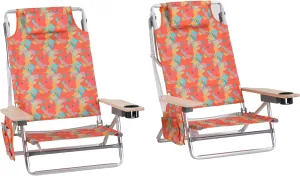 GREEN PARTY Backpack Beach Chairs 2 Pack Aluminum Lightweight Folding Reclining Beach Chairs, 4 Positions Classic Lay Flat, Cooler Bag, and Armrest for Outdoor Camping Lawn, Support 250LBS