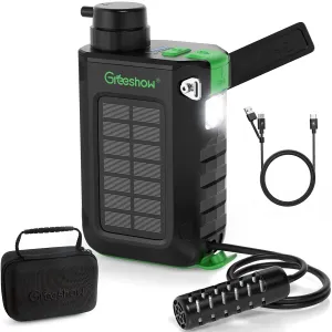 Greeshow Electric Portable Water Filter Camping - Solar Powered, Hand Crank, USB Charging, Water Purifier Survival with 2800mAh Power Bank and Emergency Light for Hiking Backpacking Travel Outdoor