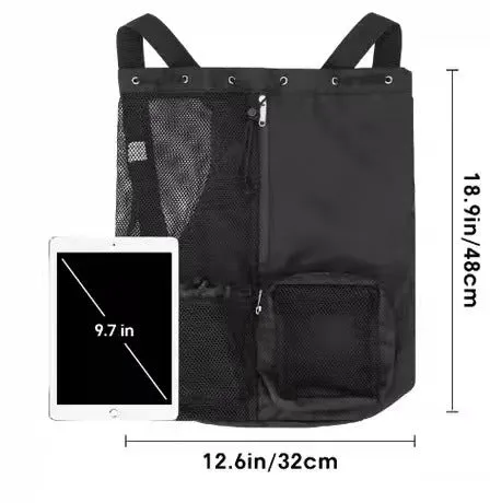 Grey Mesh Drawstring Hiking Backpack with Wet Pocket - Lightweight Beach, Gym, Outdoor Sports Bag - 245g