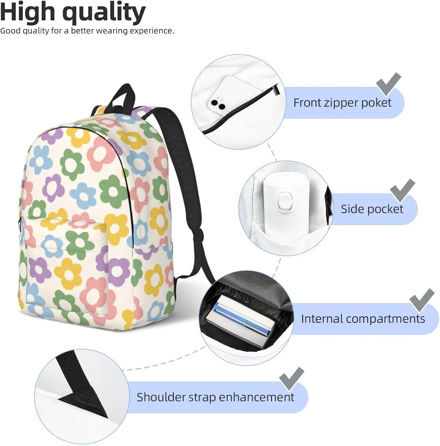 Groovy Flower Abstract Stylish Backpack for Girls Boys Women Lightweight Canvas Bookbag Casual Daypack for Travel Outdoor Camping, 15 Inch