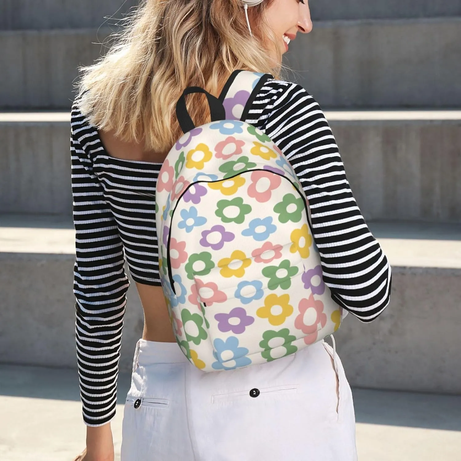 Groovy Flower Abstract Stylish Backpack for Girls Boys Women Lightweight Canvas Bookbag Casual Daypack for Travel Outdoor Camping, 15 Inch