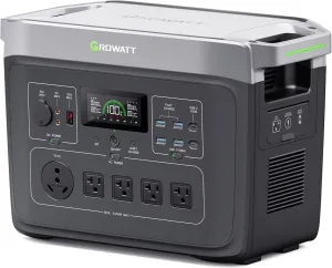 GROWATT Portable Power Station ，INFINITY 2000 Black Electric Solar Generator，2048Wh LifePO4 Battery,2200W AC Output for Home Use, Outdoor Camping, RVs and Emergency Backup(Solar Panel Optional)
