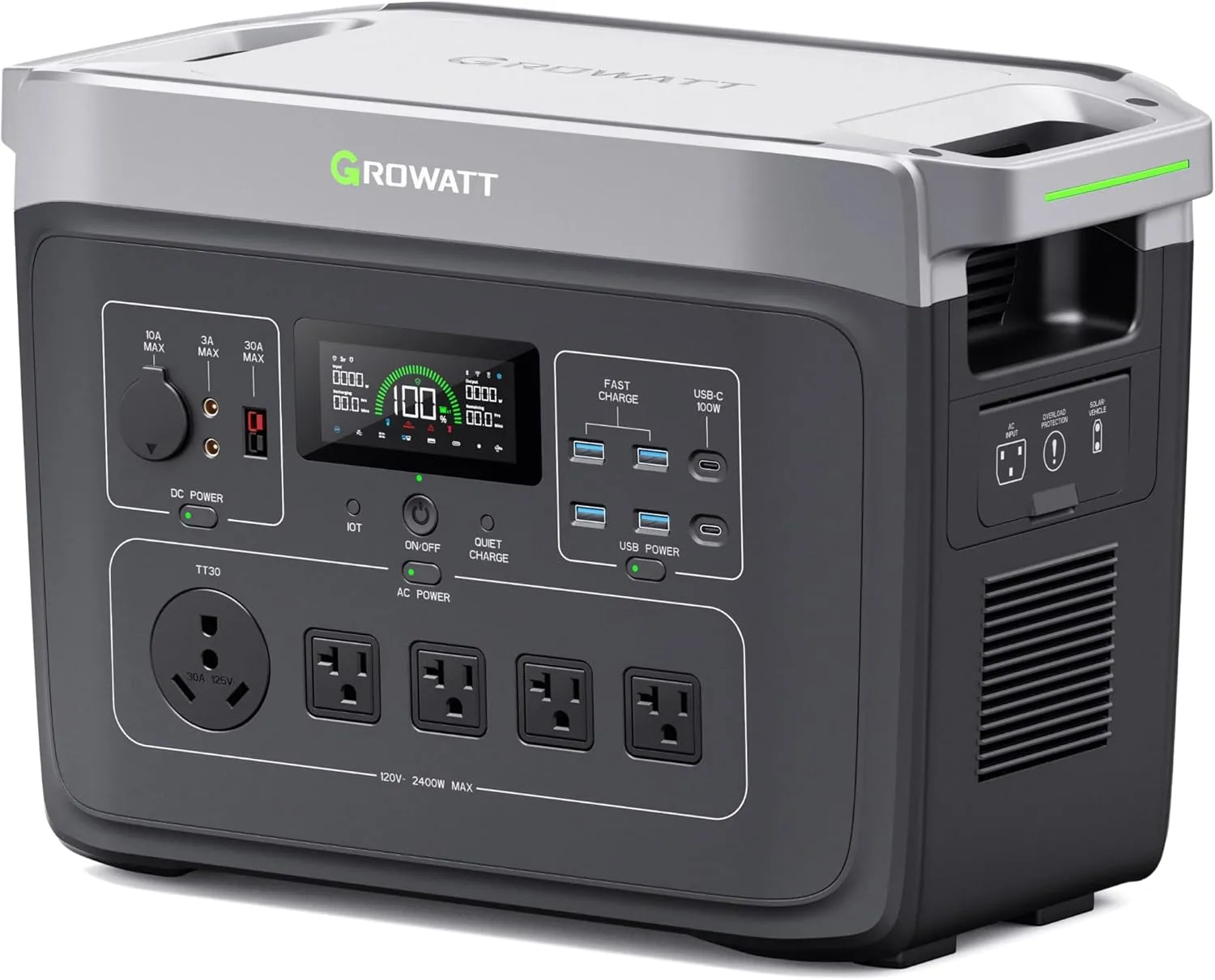 GROWATT Portable Power Station ，INFINITY 2000 Black Electric Solar Generator，2048Wh LifePO4 Battery,2200W AC Output for Home Use, Outdoor Camping, RVs and Emergency Backup(Solar Panel Optional)