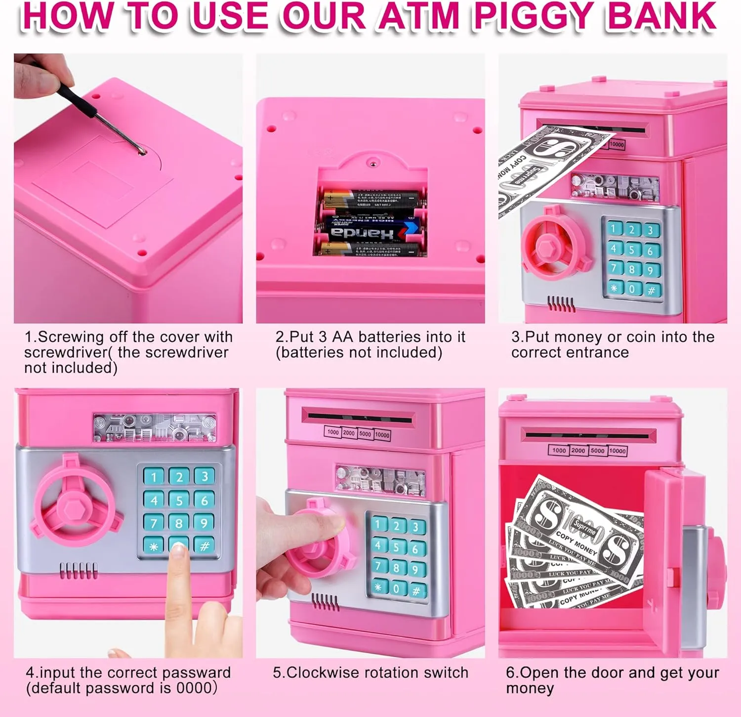 GuDoQi Password Piggy Bank, Digital Electronic Money Bank, Mini ATM Cash Coin Saving Can Toys, Birthday for Kids, Pink