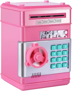 GuDoQi Password Piggy Bank, Digital Electronic Money Bank, Mini ATM Cash Coin Saving Can Toys, Birthday for Kids, Pink