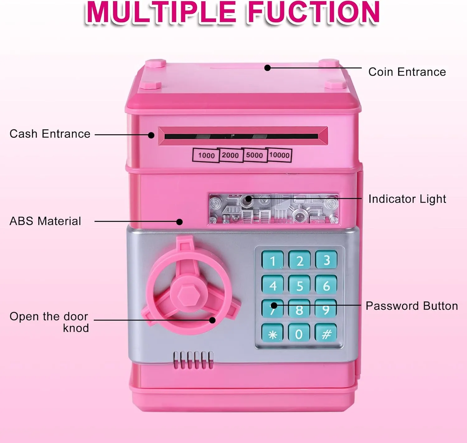 GuDoQi Password Piggy Bank, Digital Electronic Money Bank, Mini ATM Cash Coin Saving Can Toys, Birthday for Kids, Pink