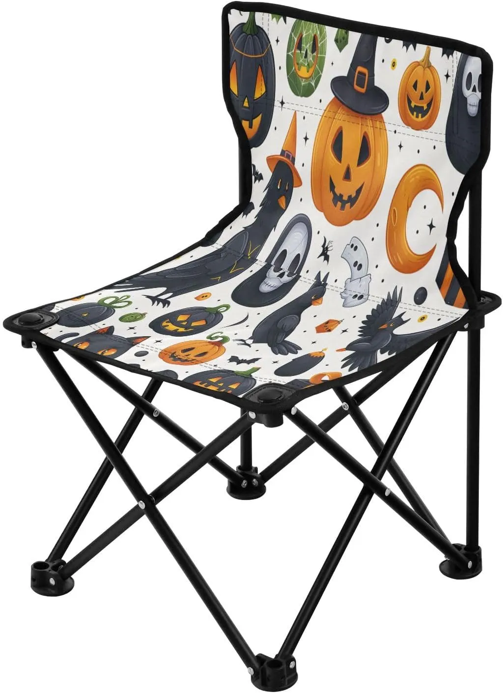 Halloween Cat Cute Spectre Pumpkin Portable Outdoor Folding Chair Anti-Slip Padded Oxford Cloth Stool Camping Chair Small for Beach Hiking Fishing Gardening Quad Camp Chair