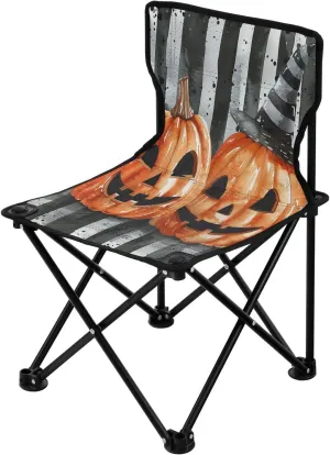 Halloween Striped Pumpkin Portable Outdoor Folding Chair Anti-Slip Padded Oxford Cloth Stool Camping Chair Small for Beach Hiking Fishing Gardening Quad Camp Chair