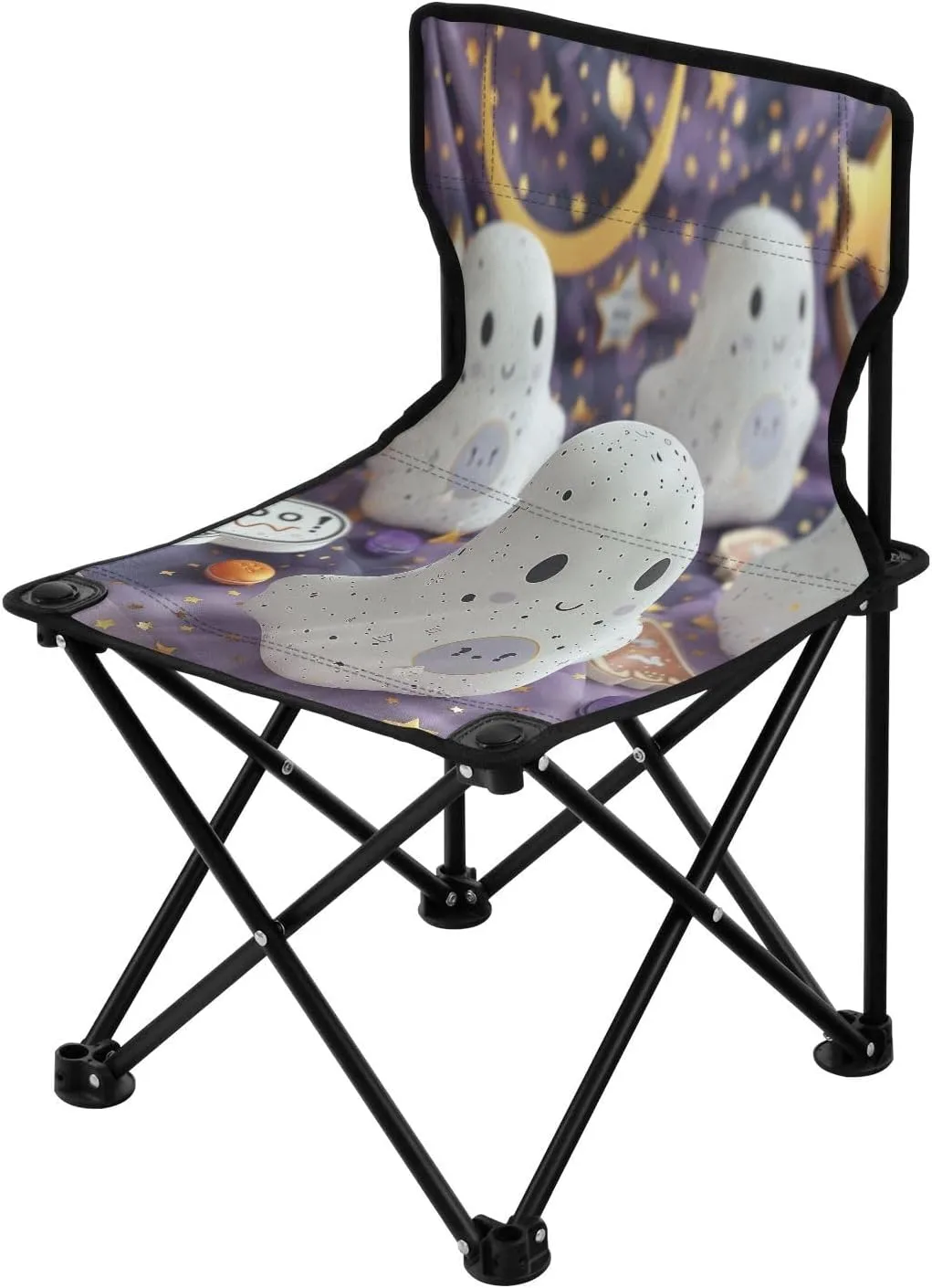 Halloween White Cute Spectre Portable Outdoor Folding Chair Anti-Slip Padded Oxford Cloth Stool Camping Chair Small for Beach Hiking Fishing Gardening Quad Camp Chair