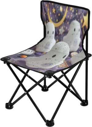 Halloween White Cute Spectre Portable Outdoor Folding Chair Anti-Slip Padded Oxford Cloth Stool Camping Chair Small for Beach Hiking Fishing Gardening Quad Camp Chair