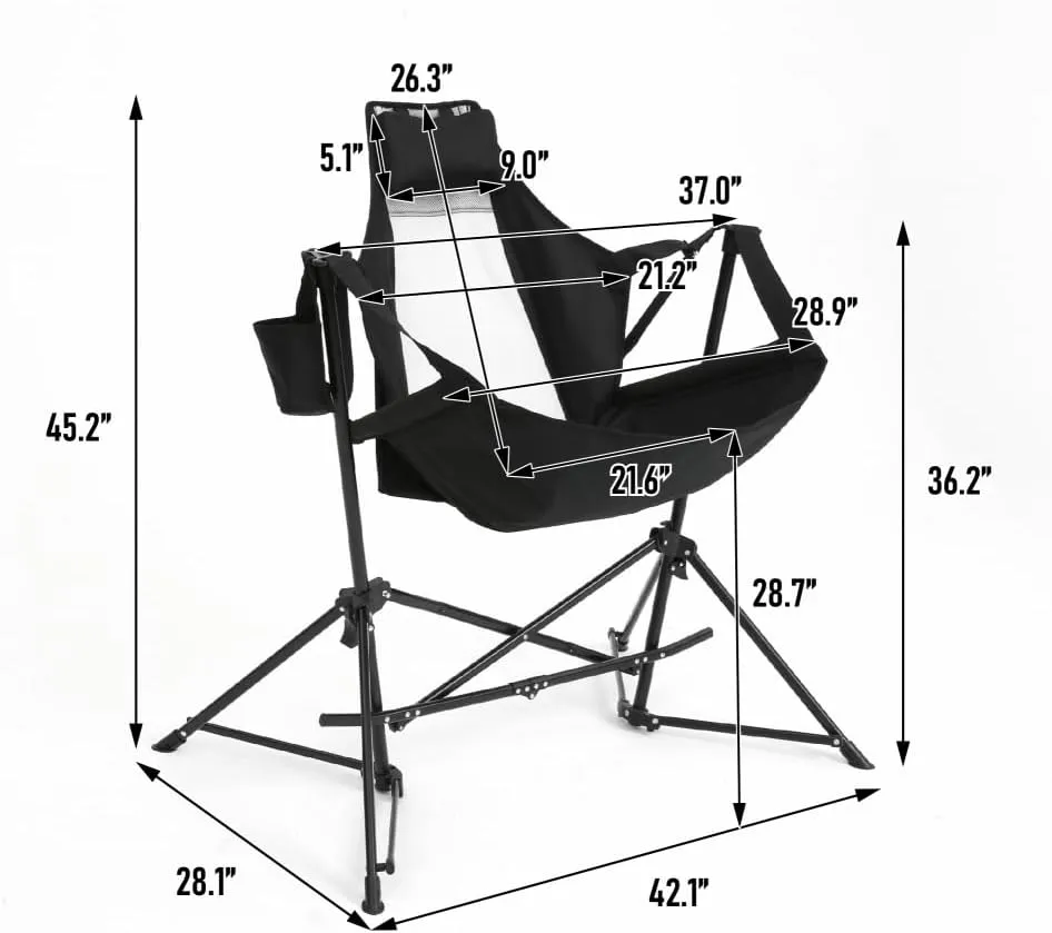 Hammock Camping Chair, Folding Portable Rocking Chair, Aluminum Alloy Adjustable Back with Pillow Cup Holder, Recliner with Carry Bag for Outdoor Travel Lawn Backyard, Black (2pcs)