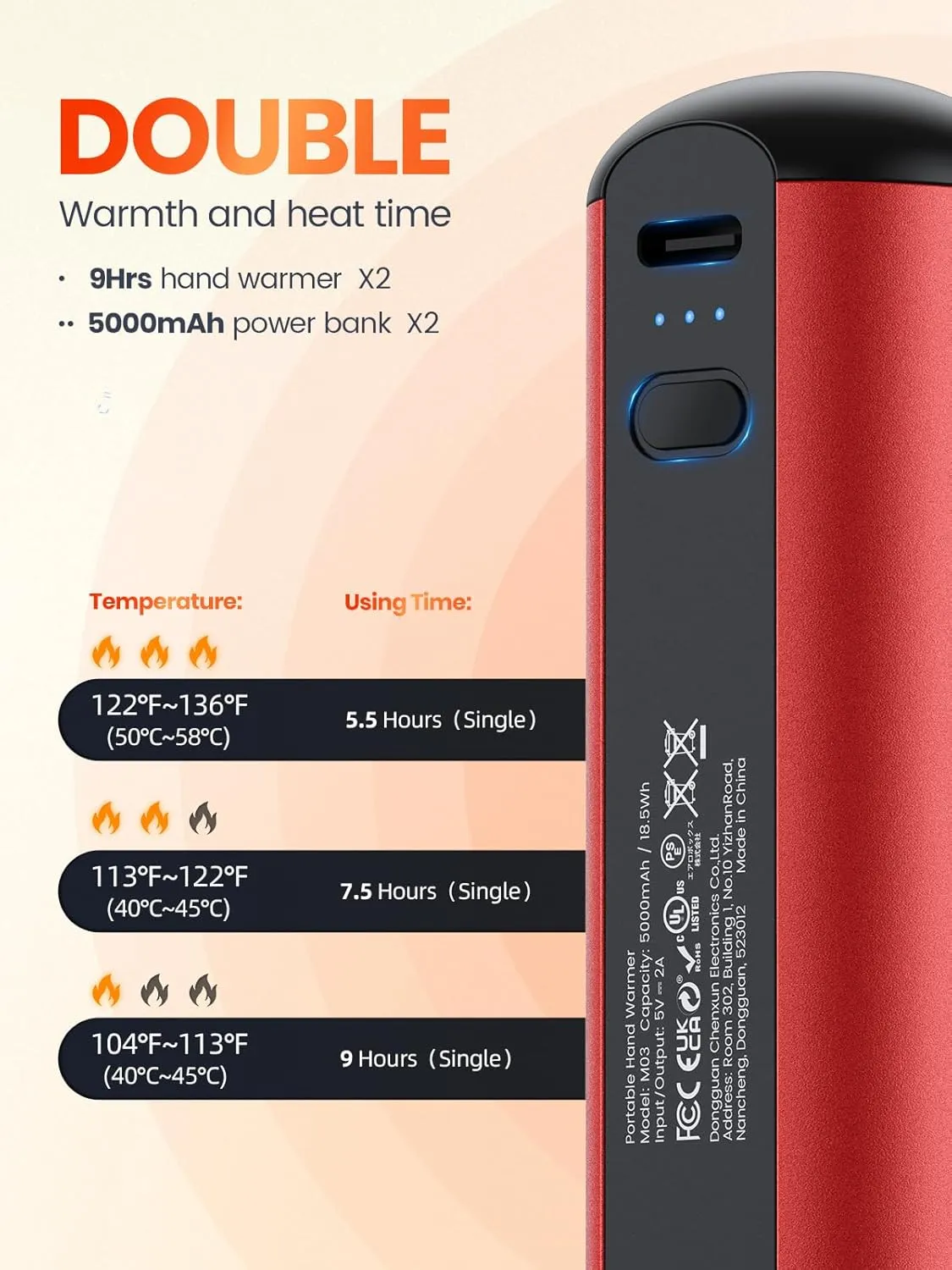 Hand Warmers Rechargeable 10000mAh - Warmco 2 Pack USB C Power Bank, 9hrs Heat, 3 Levels, Reusable Magnetic Electric Hand Warmers Portable Chargers for Outdoors, Christmas, and Birthdays