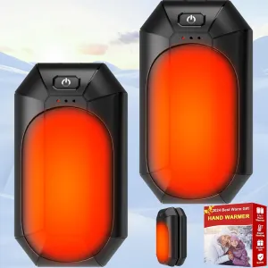 Hand Warmers Rechargeable 2 Pack,2023 Upgraded Portable Electric Hand Warmer,USB 2in1 Rechargeable Heated Hand Warmer Hunting Camping Outdoors Indoor,Warm Winter Gifts Men Women Kids(Black)