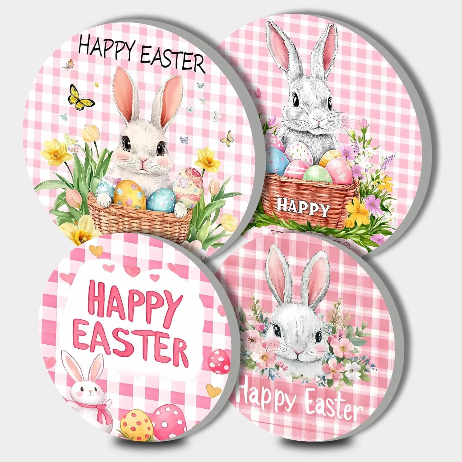Happy Easter Day Art Stove Burner Covers Set of 4, Flowers,Butter Stove Top Covers for Gas Burners,Animal Rabbit Pattern Electric Stove,Gas Stove Burner Covers,Metal Stove Burner Cover Gift(Pink)