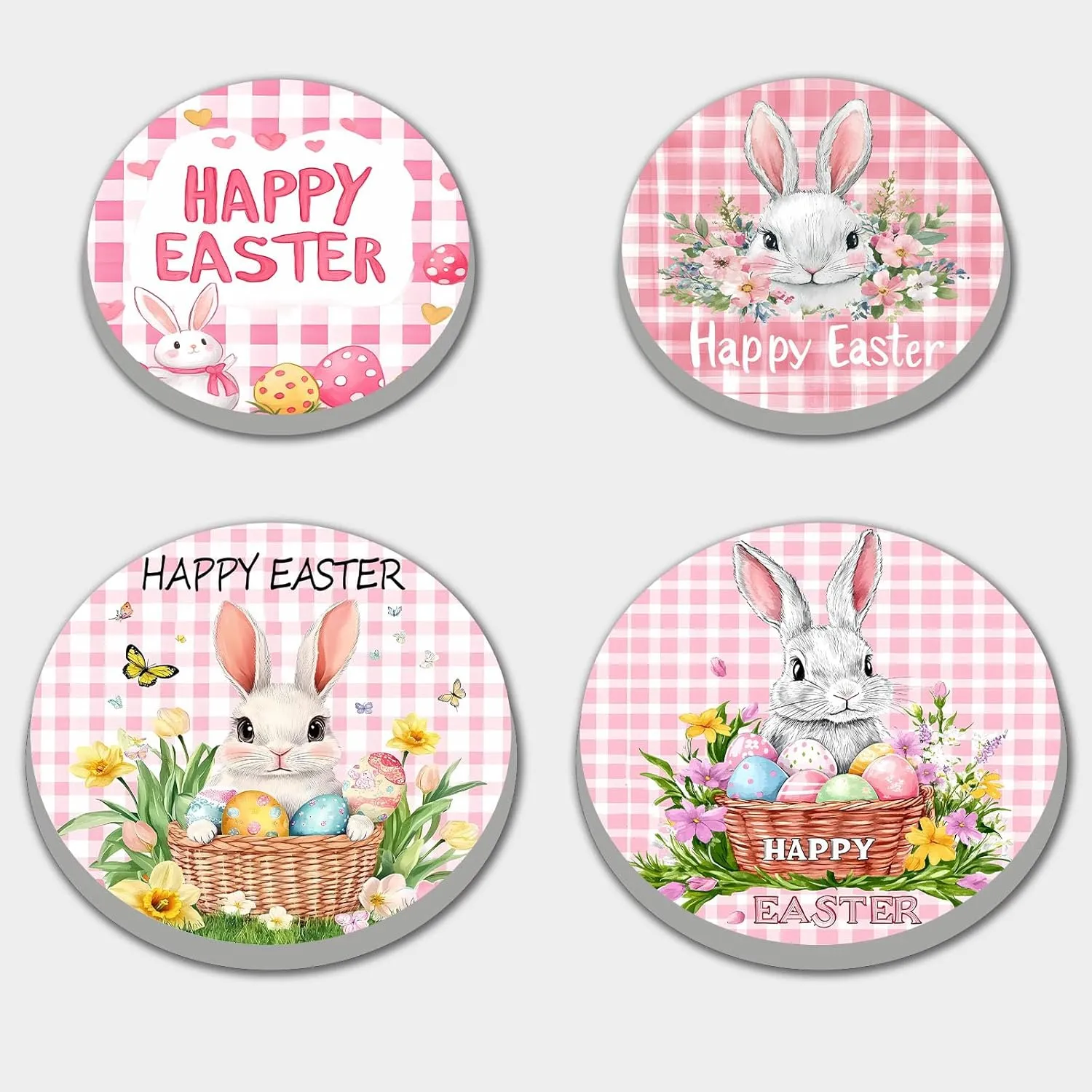Happy Easter Day Art Stove Burner Covers Set of 4, Flowers,Butter Stove Top Covers for Gas Burners,Animal Rabbit Pattern Electric Stove,Gas Stove Burner Covers,Metal Stove Burner Cover Gift(Pink)