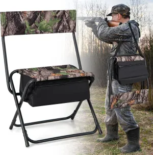 HAPPYGRILL Hunting Chair with Storage, Lightweight Folding Hunt Seat with Insulated Cooler Bag & Metal Frame, High-Back Blind Chair for Camping Fishing