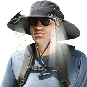 Hat with Fans Solar Power, Solar Fan Hat, 2 Solar Fan Sun Bucket Hat for Men Women UPF 50  Bucket Fishing & Beach