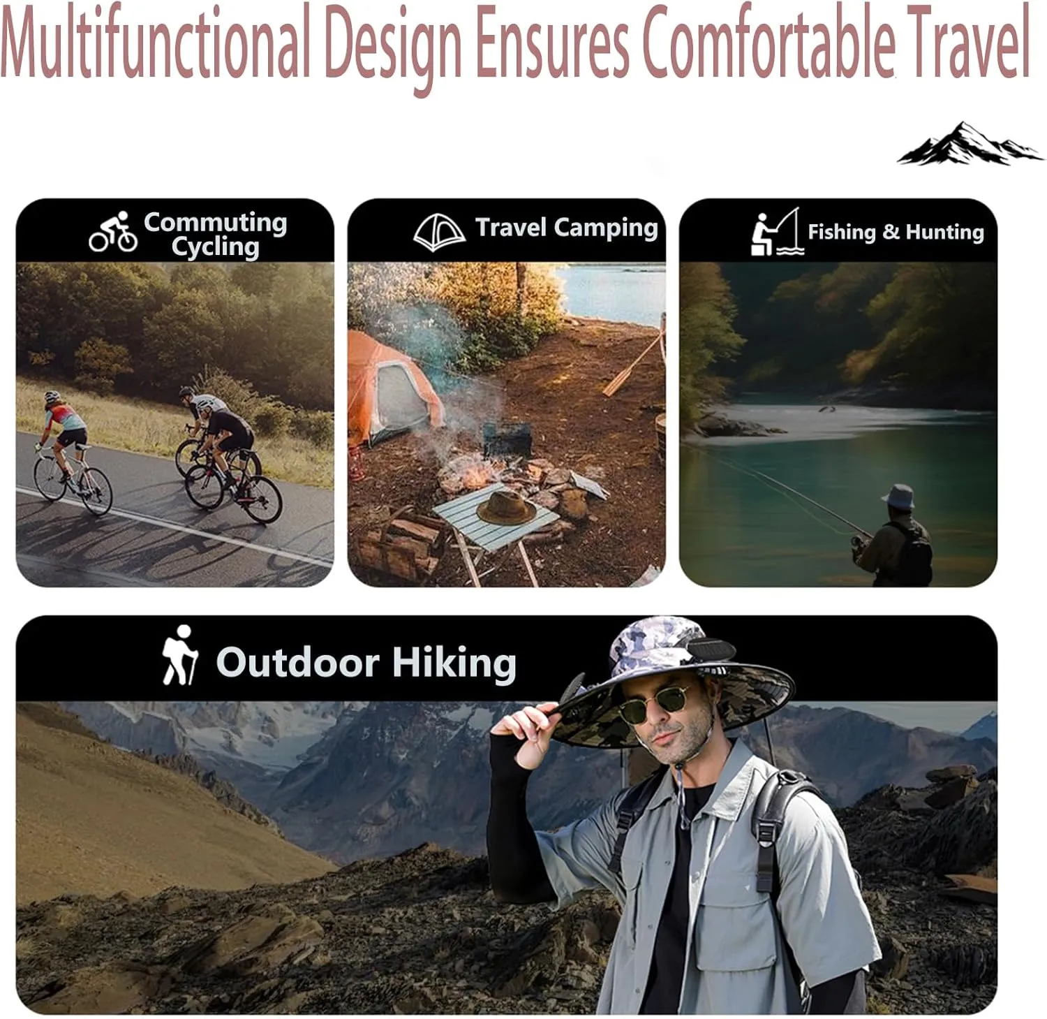 Hat with Fans Solar Power, Solar Fan Hat for Men Women, 2 Solar Fan Sun & USB Charging Sombrero Con Ventilador Solar