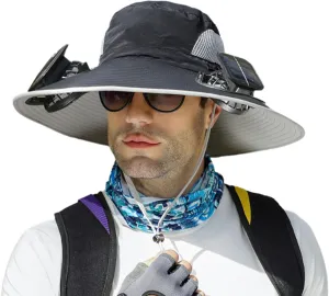 Hat with Fans Solar Power, Solar Powered Fan Hat for Men, Waterproof Outdoor Hiking Camping Fishing Hat